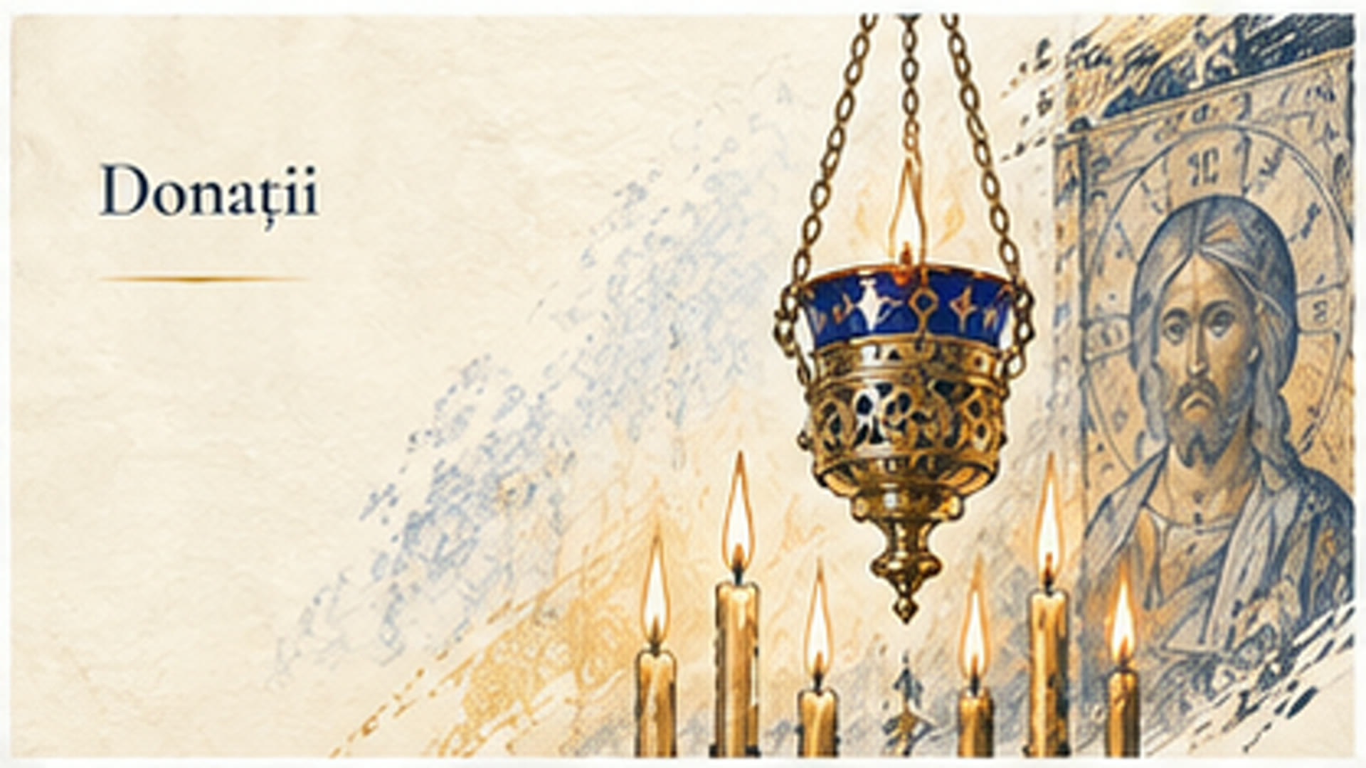 Ilustrație în stil schiță: candelă, icoană și lumânări